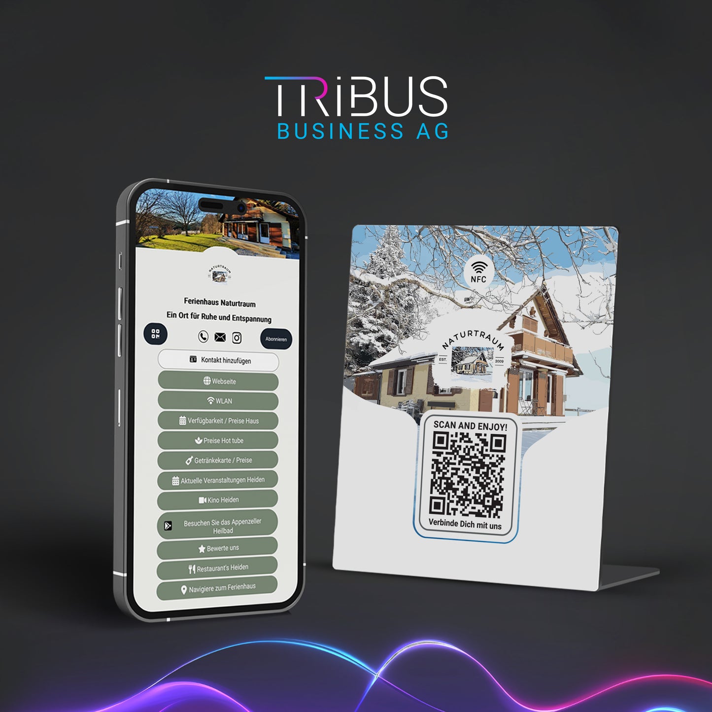 NFC und QR Code Stand für Airbnb und Ferienhäuser