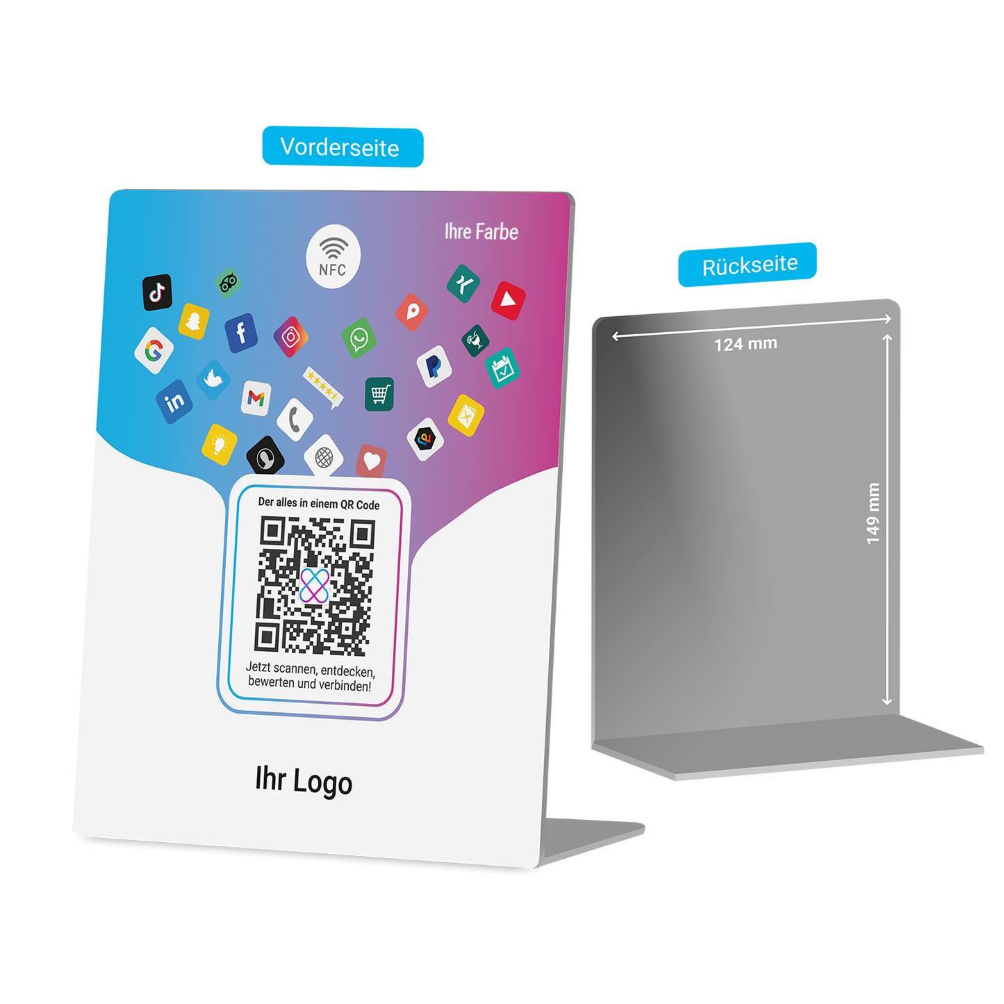 NFC und QR Code Stand mit Grafik